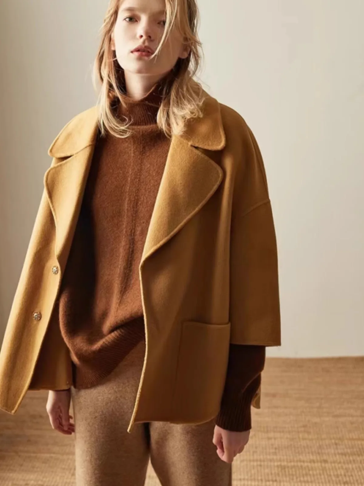 European Station turtleneck 100 pure cashmere sweater women's autumn and winter lazy loose thick knit sweater wool base 3