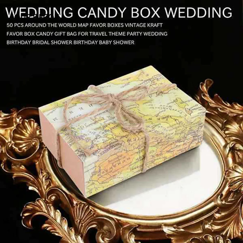 25 teile/los Welt Karte Quader Hochzeit Papier Favor Candy Boxen Geschenk Boxen mit String Hochzeit Geburtstag Party versorgung Für Weihnachten – Detail 7