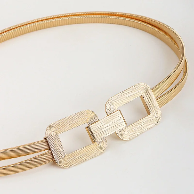 Golden Double-Strand Elastic Women's Fashion Belt with Metal Waist Chain