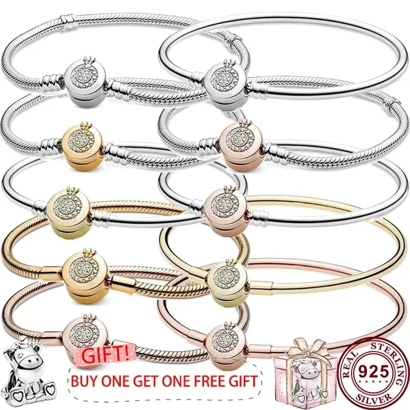 

New Hot 925 Silver Shining Signature Letter O Crown Original Women's Logo Bracelet for Original DIY Charm Beads Pendant Jewelry