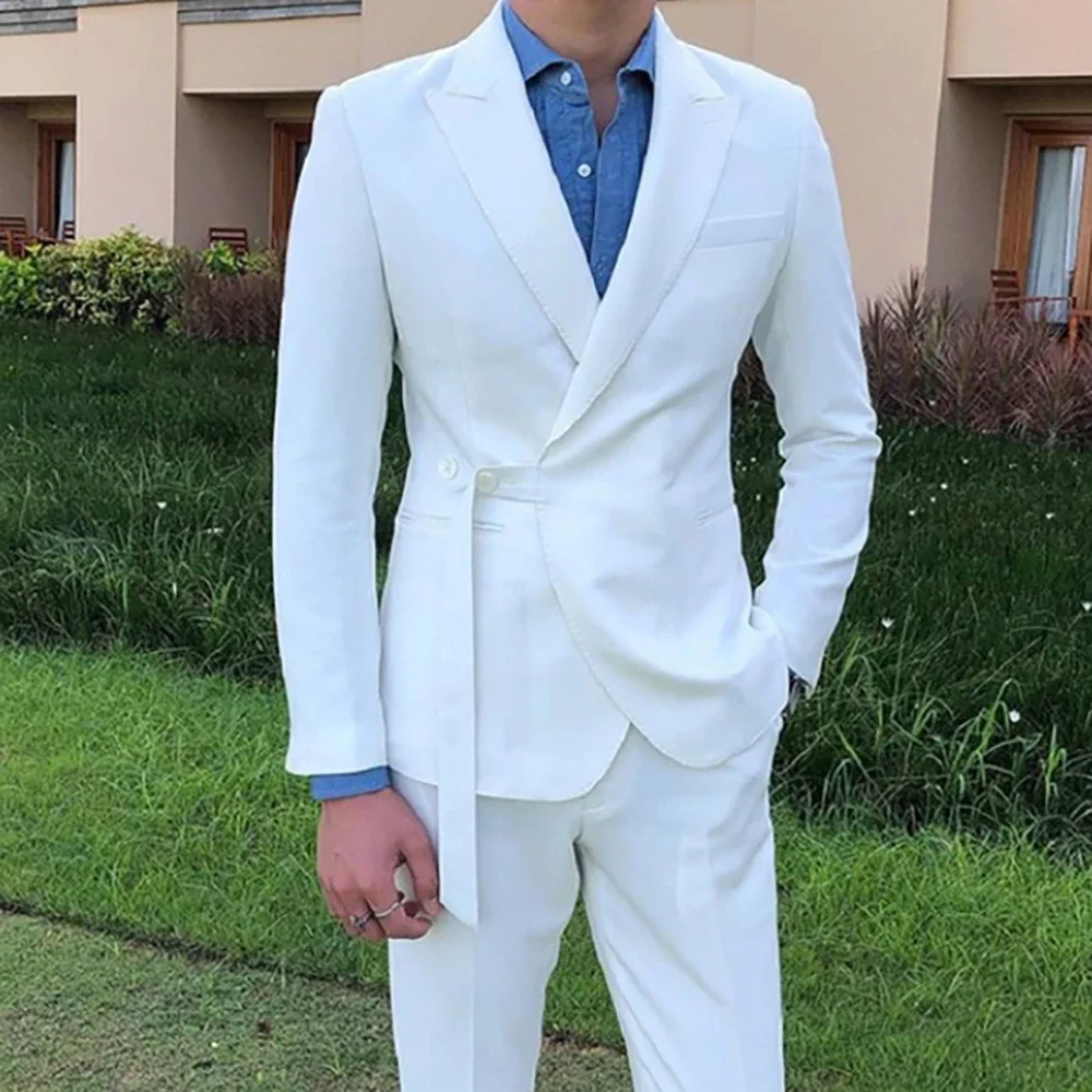 

Men's Suit for Wedding Party Tuxedos Slim Fit Peak Lapel White Two Buttons Gentlemen Casual Formal Male Suits High Quality