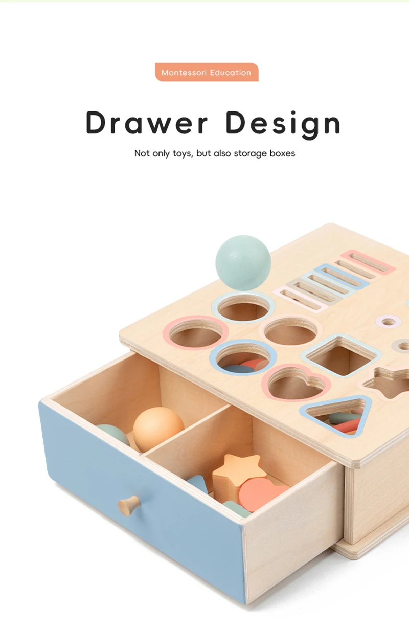 Baby Objekt Permanent Box Montessori Holz Spielzeug Farbe Sortierung Form Passenden Box Münze Ball Drop Sensorische Box Feinmotorik Zu – Detail 6