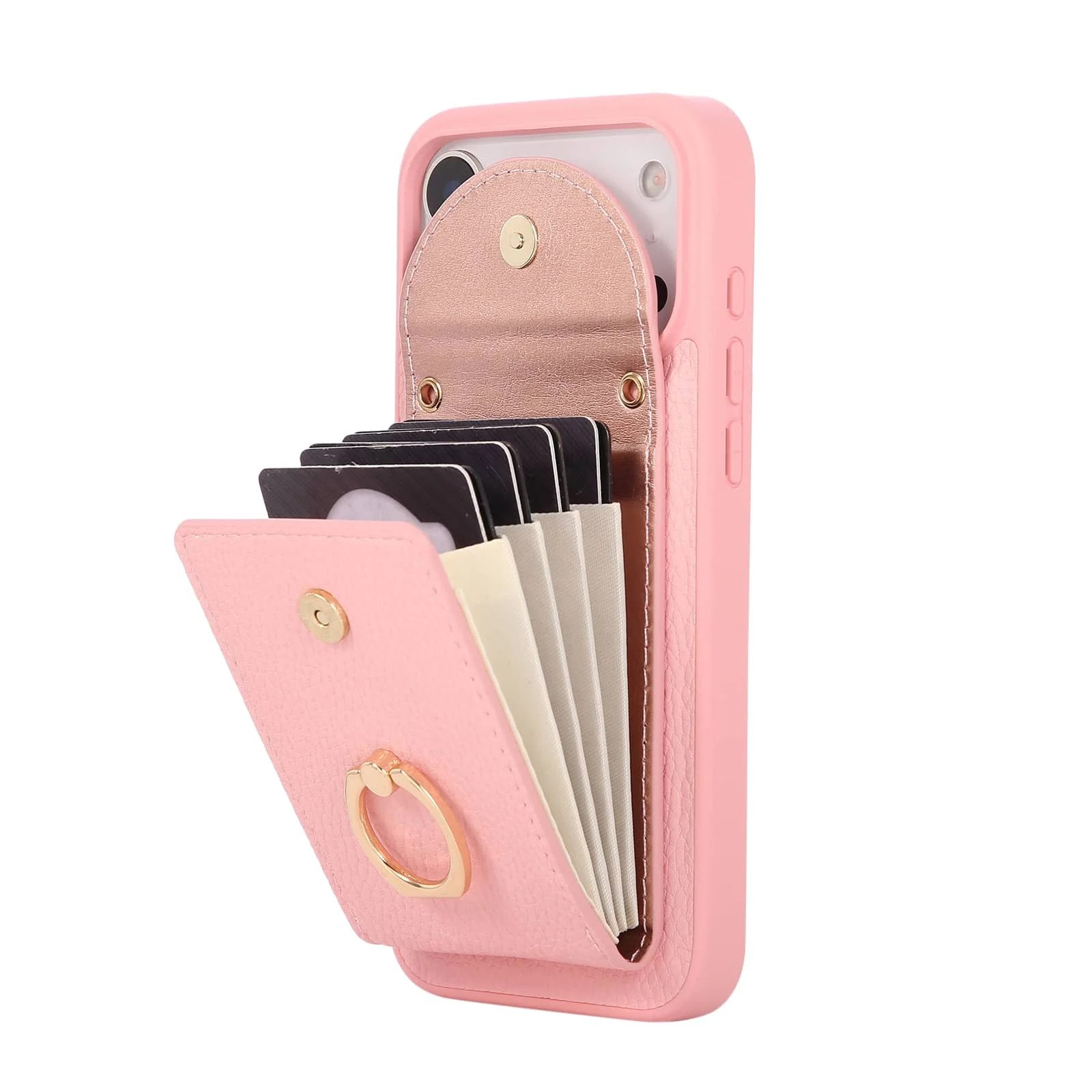 Wallet Case for iPhone 17 Pro Max 17 Pro Air,Card Holder Cover with 360° Ring Kickstand and Durable Shockproof Protective Bumper