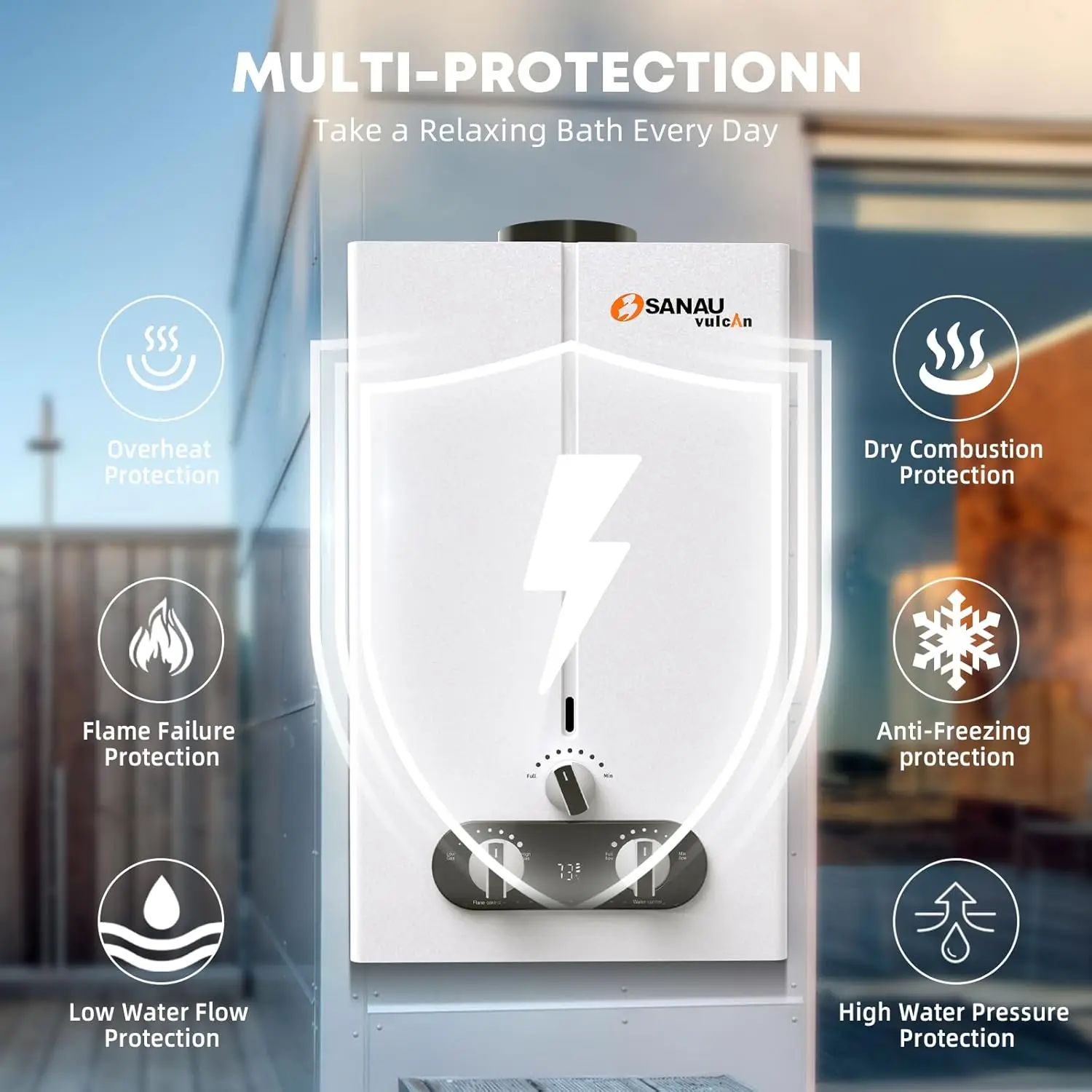 7L 1.85GPM Portable Water Heater Outdoor Tankless Water Heater Propane with Shower Kits On Demand Hot