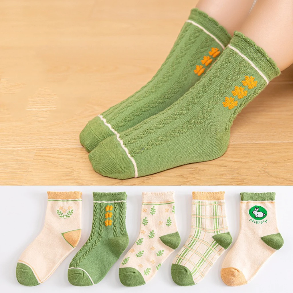 

5 Pairs Children Kawaii Socks for Girls Boy Cartoon Toddler Combed Cotton Knitted Sports Socks Four Seasons New Kids Tube Socks