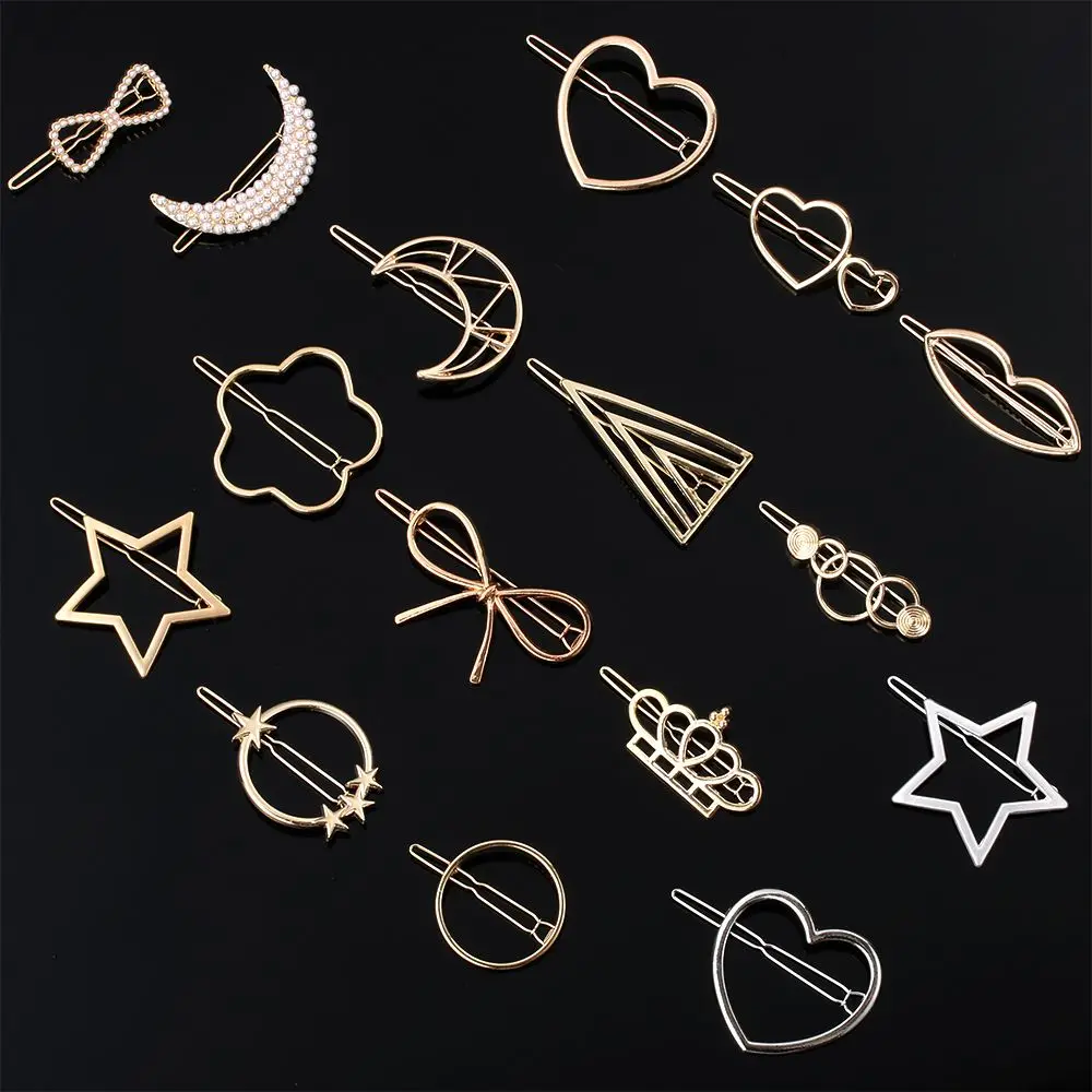 1pc geometrische Pferdes chwanz Haarnadeln Haarnadeln Knoten Haars pange Stern Herz Haars pangen Metall Haars pangen Frauen Kopf bedeckung Haars tyling Werkzeug – Detail 10