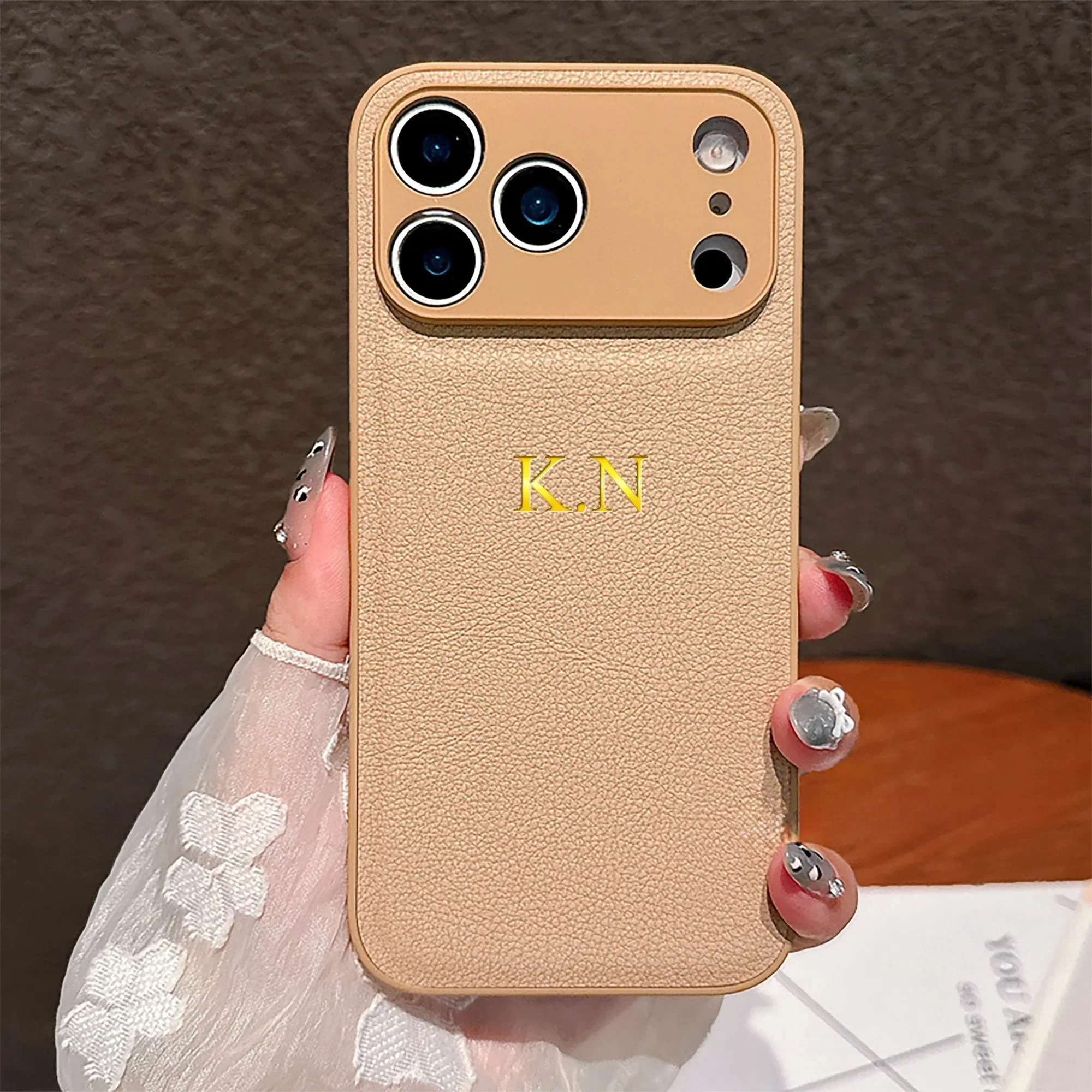 Personalized Luxury Classic Faux Leather Case with Gold Hot Foil Engraving