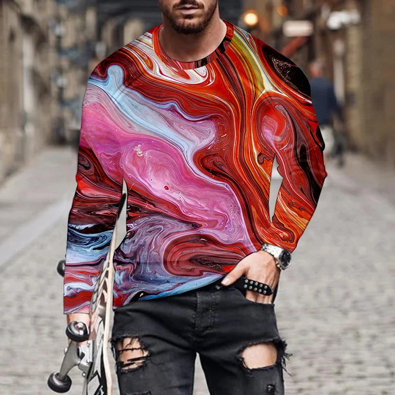 

European and American popular leisure men's sports 3d digital printing t shirt street trend 3d printing long sleeve t shirt 2022