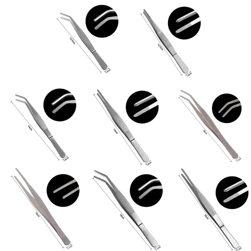 Stainless Steel Tweezers 367D 12.5/14/16/18cm Curved Pointed Serrated Tip