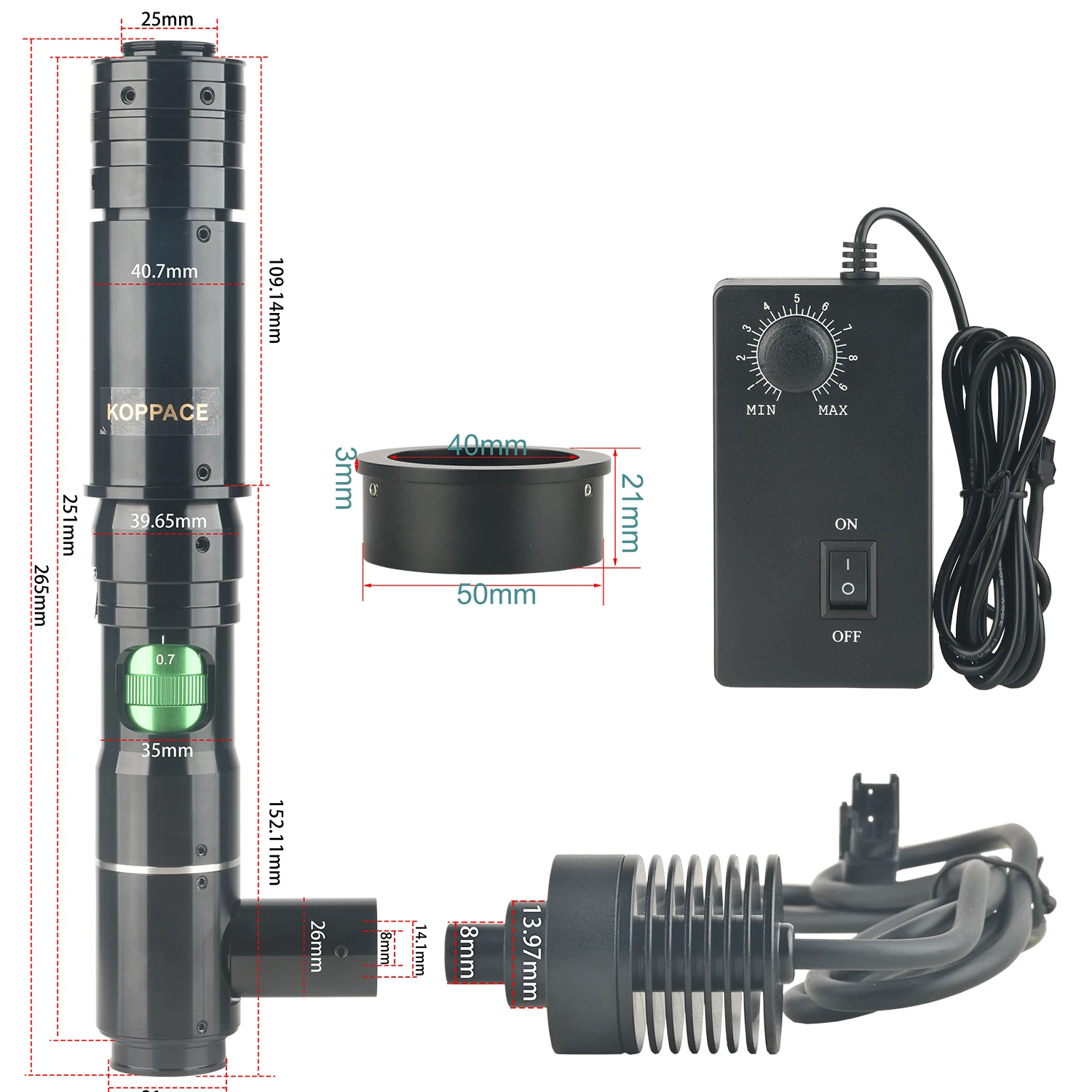 

KOPPACE 47X-307 High Magnification Coaxial Optical Microscope Lens Continuous Zoom HD Lens