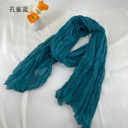 Women's Soft Breathable Cotton Linen Scarf - Retro Bohemian Pleated Wrap, Solid Color, Multi - Color Options (20)