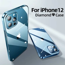 

Luxury Square Frame Plating Clear Phone Case For Apple iPhone 11 12 13 Pro Max mini Case XR X XS Max 7 8 6 6S Plus SE Back Cover