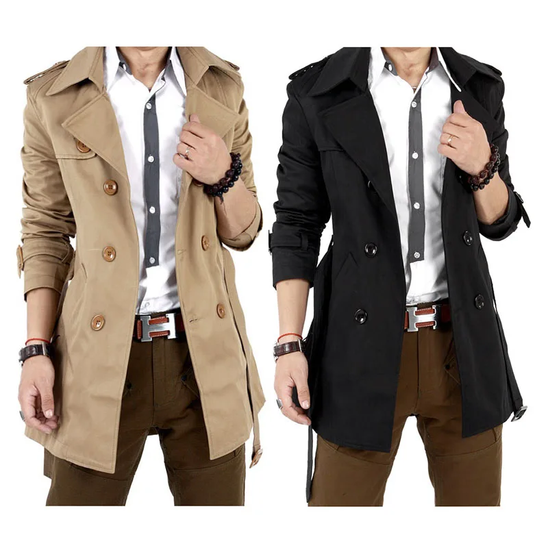 

Autumn Spring Trench Coat Men Slim Korean Double-Breasted Mid-Length Fashion Jacket Winter