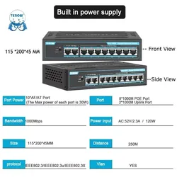 Enhanced High-Speed 6-Port POE Switch - 100Mbps Fast Ethernet for Smart Network Solutions (1000M 10 Ports)