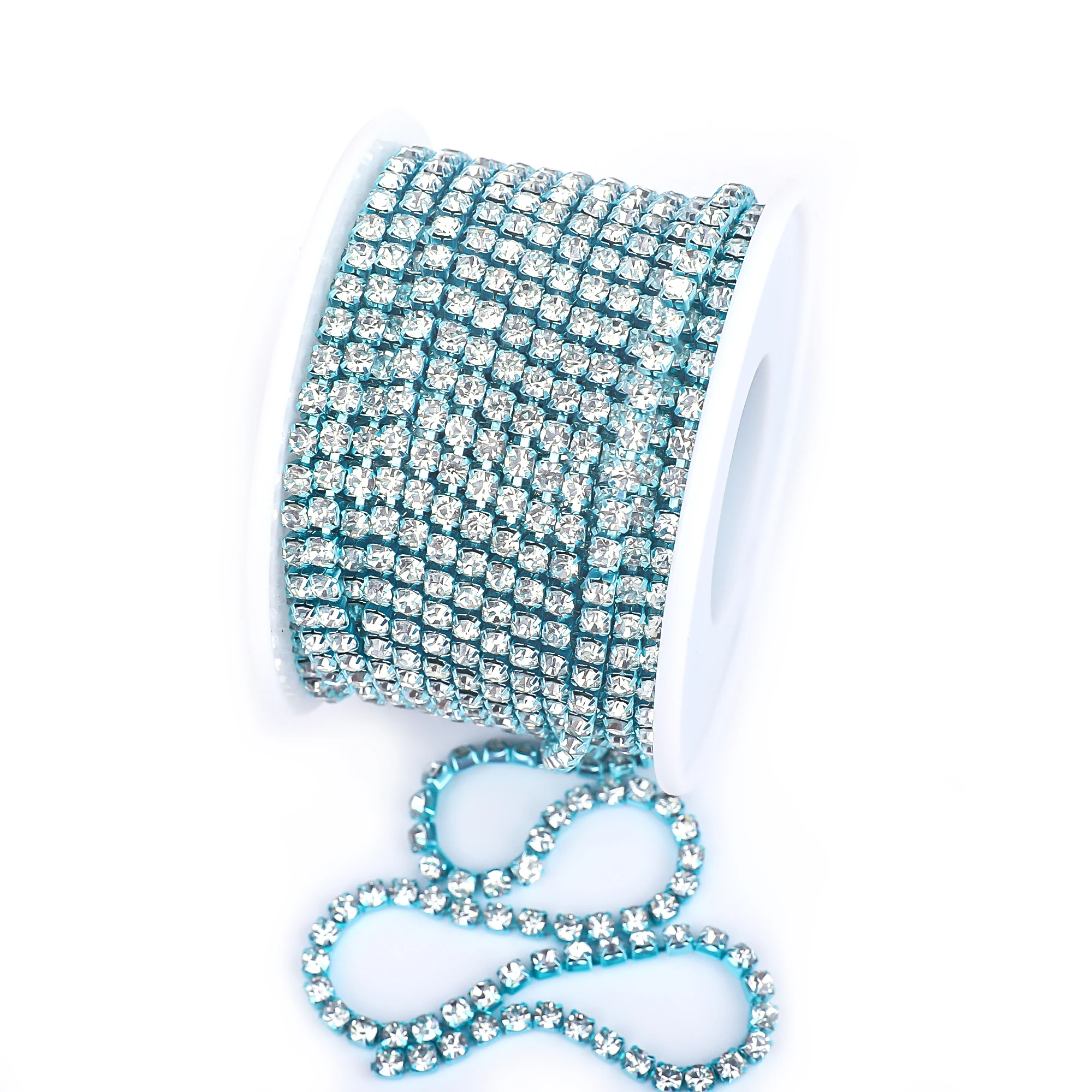 VC SS4.5-SS18 (1,5 mm-4,5 mm) Silber/Gold Rot AB Basis Kristall dichte Strasskette Bekleidung Nähen Glas Strass Tassenkette – Detail 8
