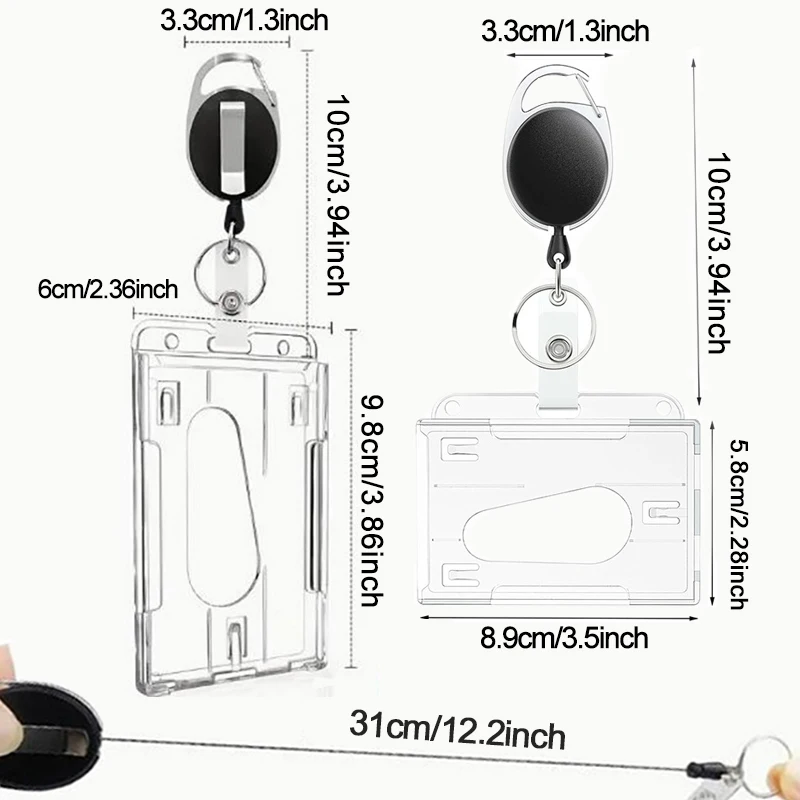 1/5Pcs Schlüsselbund Abzeichen Reel Versenkbare Pass Arbeit Genehmigung Fall Hülse Dual Karte Slot Karte Halter Schutz ID Tag abdeckung NEUE – Detail 1