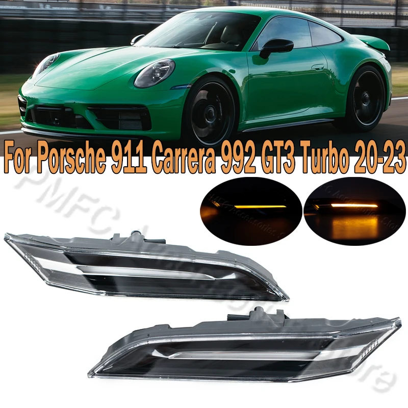 Cnswee6 Clear Front Mudguard Side Indicator Light Lamp LED Turn Signal Mudguard Marker Lamp 98763103402 For Porsche 911 GT2 911 GT3 RS 2006-2008 911 GT3 2006-2012