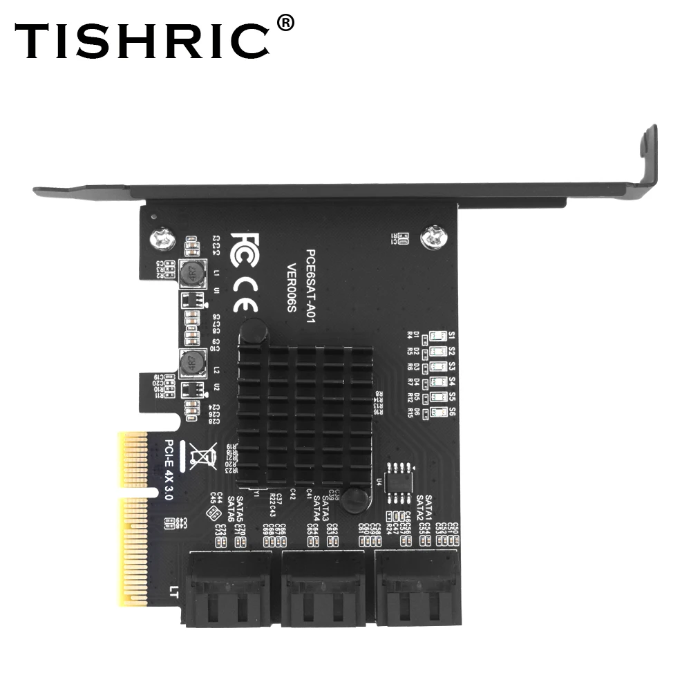 Tarjeta de expansión PCIE 4X de TISHRIC a 6 puertos SATA 3.0 de 6 Gbps, controlador divisor PCIe, tarjeta adicional PCI-Express 4x 8x 16x para HDD SSD