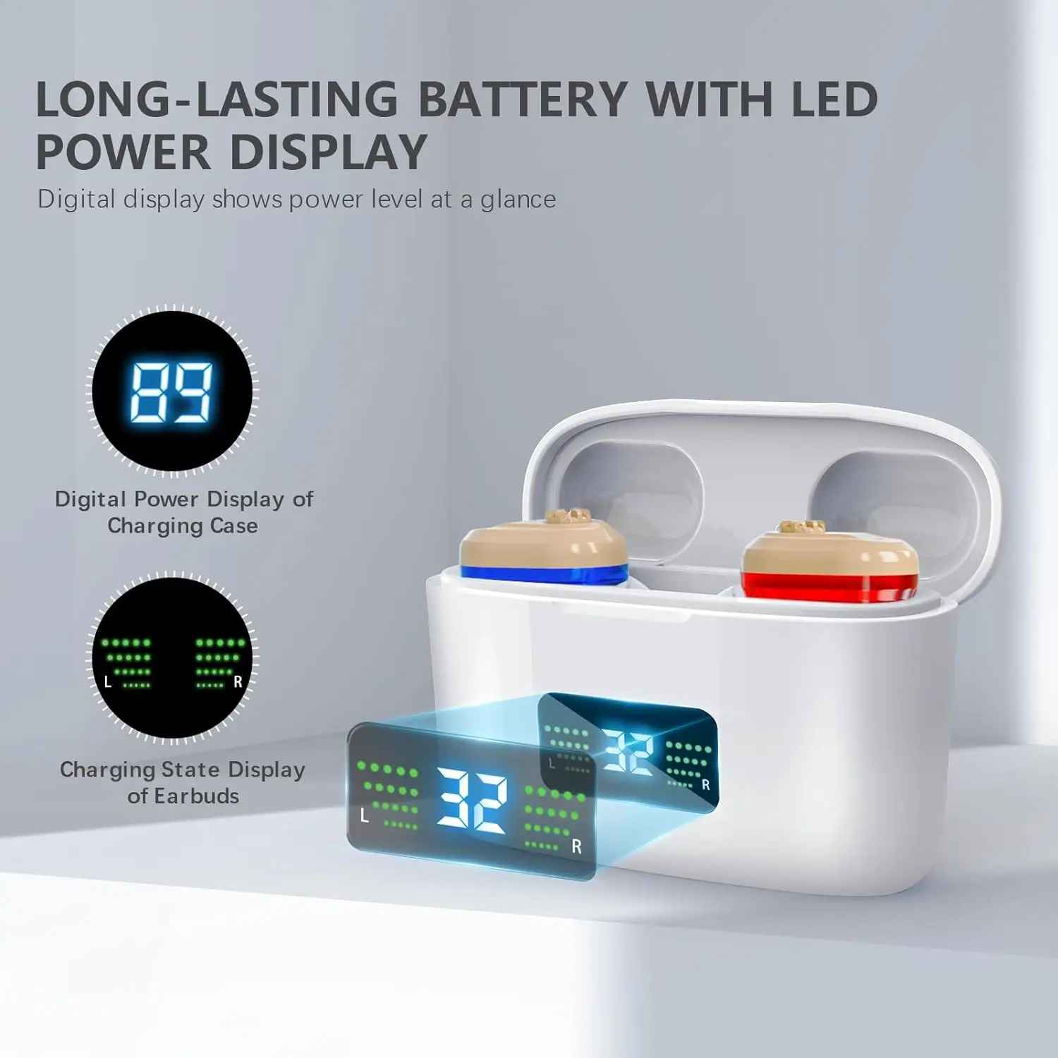 Wireless Mini Noise-cancelling Hearing Aid for Seniors HD Digital Display with Large-capacity Battery Charging Box