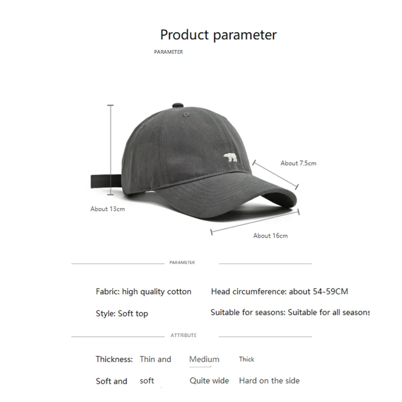 Fashion Baseball Cap for Women and Men Embroidery Polar Bear Hip Hop Snapback Caps Cotton Sun Hats Unisex Solid Color Visor Hats baseball caps baseball cap