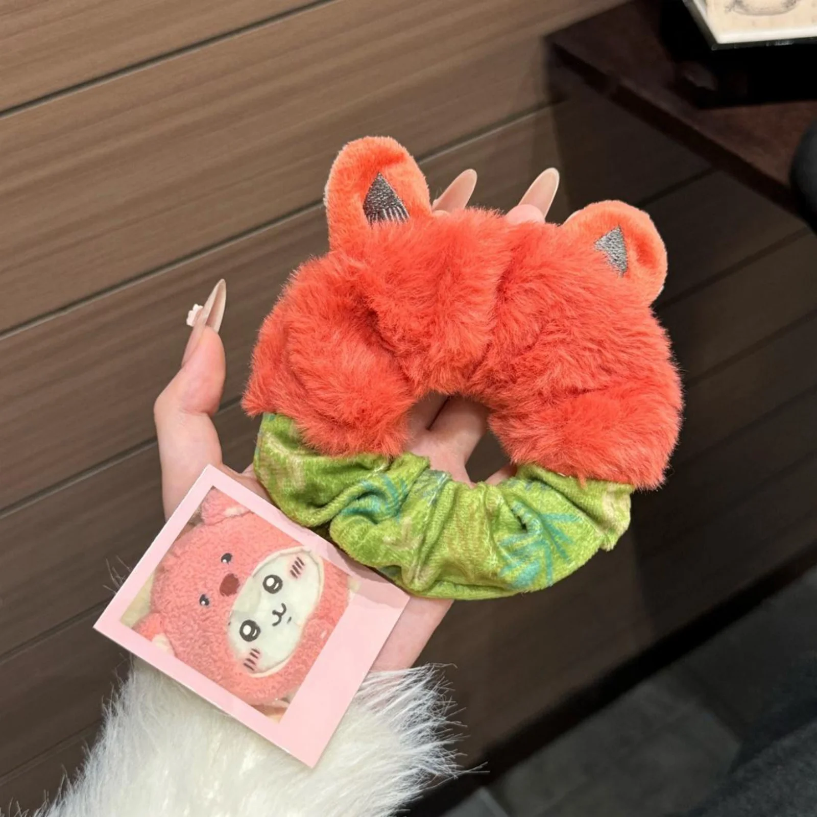 2PCS Crazy Animal City Theme Plush Scrunchie Set, Fox Rabbit Hair Ties, Cute Cartoon Hair Accessories, Stylish Party Hair Decor