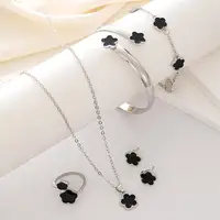 5pcs Lucky Five-petal Flower Women's Jewelry Set, Fashion Flower Bracelet + Necklace + Earrings + Bracelet + Ring, Birthday 3