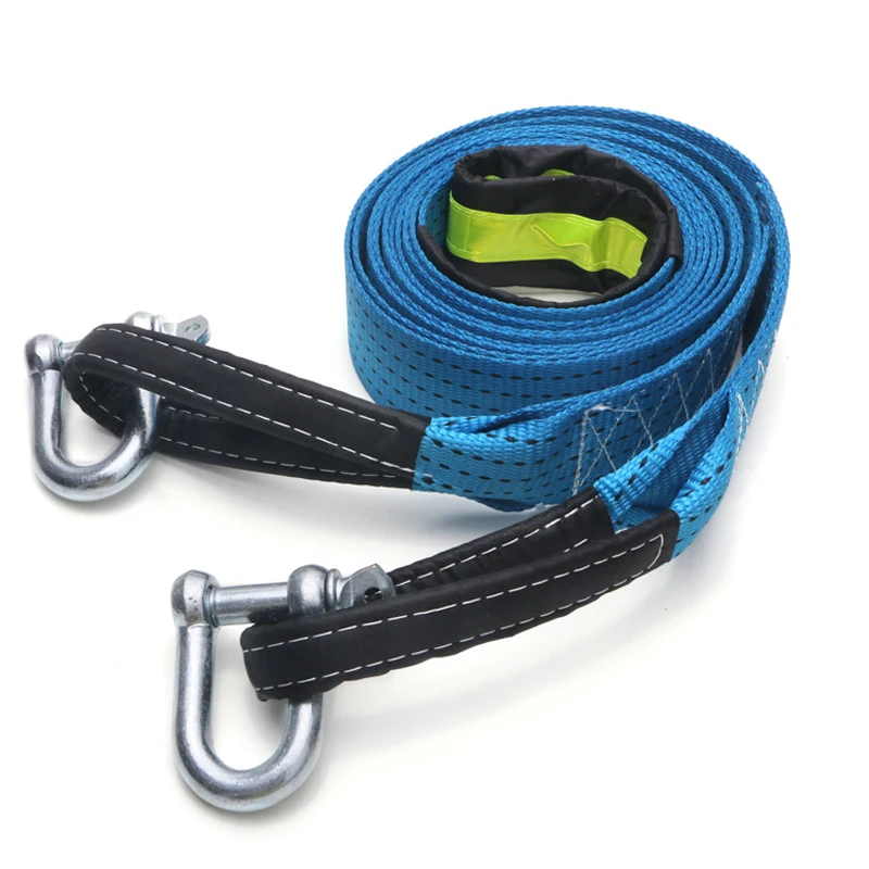 Car Towing Rope 8Tons Car Towing Rope Strape Cable With U Hooks Shackle High Strength Nylon With Reflective Light For Car Truck Trailer SUV