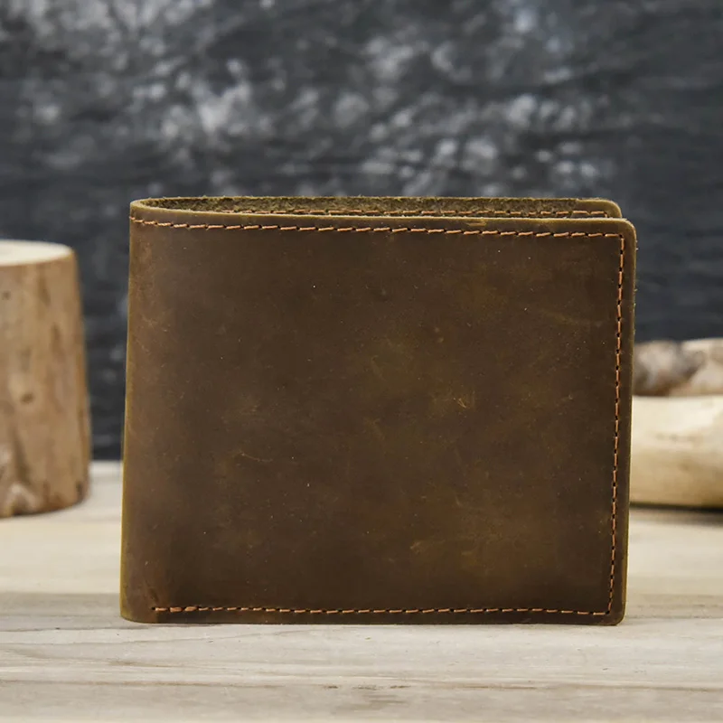 Crazy Horse Leather Short Wallet For Men Male Vintage Purse Wallet Card Holder Coins Purse Retro Fashion Men Wallet Dropshipping 6