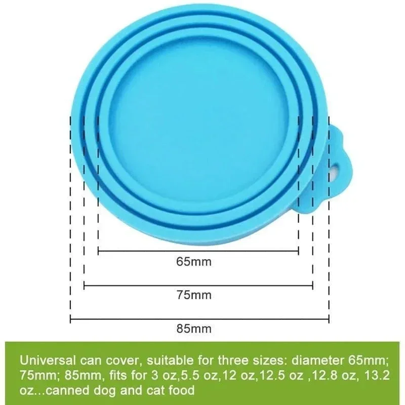 2pcs/set Reusable Pet Food Can Cover Silicone Dogs Cats Storage Tin Cap Lid Seal Cover with Spoon 5
