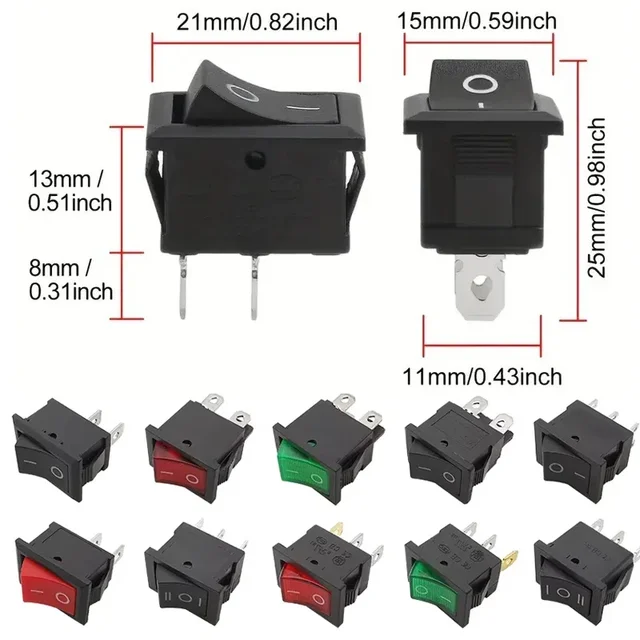 10/30/100 Pcs KCD1 Snap - in Boat Rocker Switch - SPST ON - OFF, 2/3/4 Pin, 250V 6A (AC) / 125V 10A, 2P Toggle Power Snap Switch 2