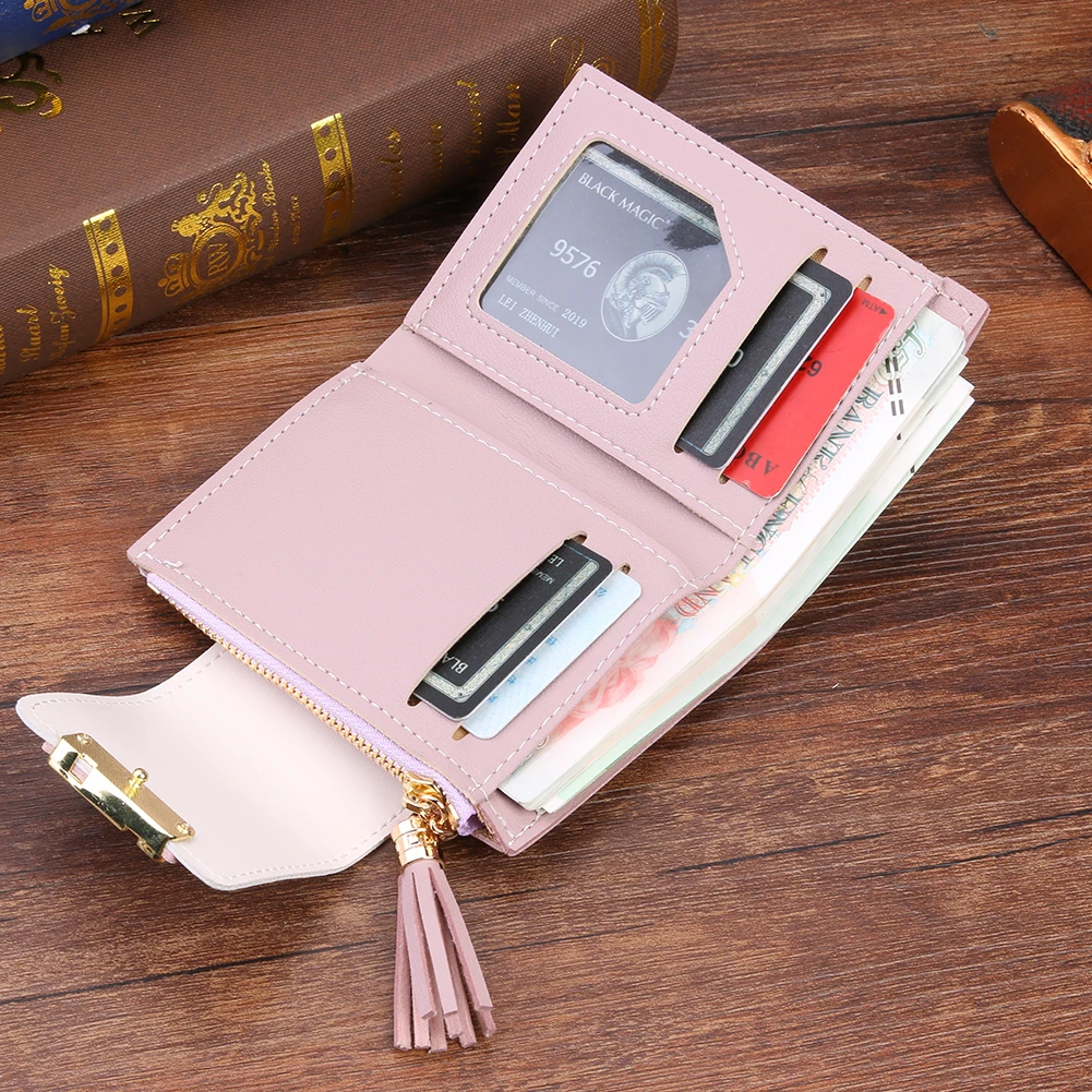 Cute Tassels Women Short Wallet PU Leather Card Bag Female Folding Purse Small Coin Purse Card Holder Clutch Credit Card Bag 4