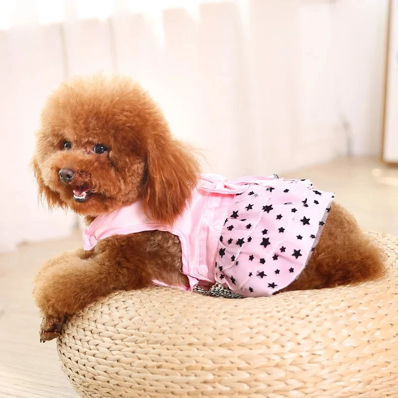 Dog Dresses Spring and Summer Princess Puppy Cat Skirts Star Pattern Teddy Bichon Dog Dress Summer Pet clothes
