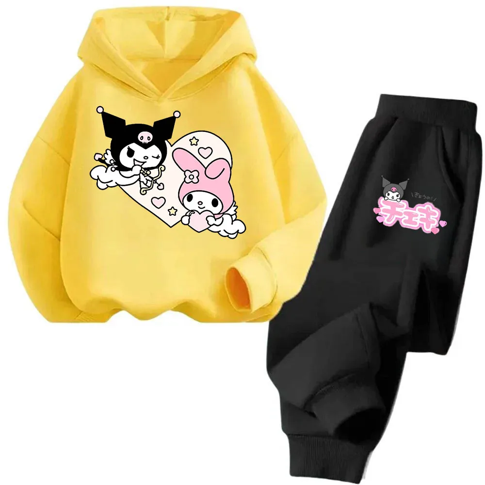 Cartoon Printed Kuromi Children's Tops Hooded Multi Color Girls' Clothing with Warm Thick Pants Sanrio Autumn and Winter New 3