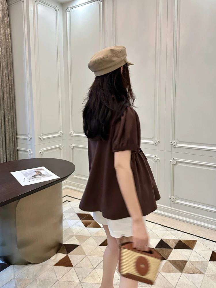 LeoM 출산 셔츠 여름 리넨 레이온 주름 허리 타이 반소매 슬리밍 루즈 오리지널 디자인 퓨어 컬러 비즈니스 셔츠