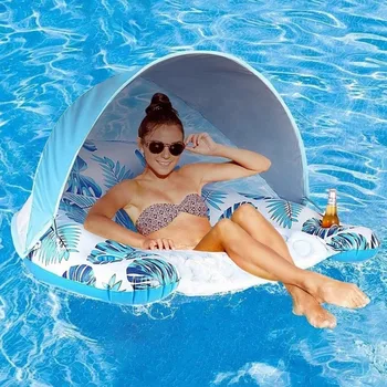 1pc Inflatable U-Shaped Pool Float, PVC Material, Comfortable Lounger with Cup Holder, Durable Water Float Row for Swimming Pool 1