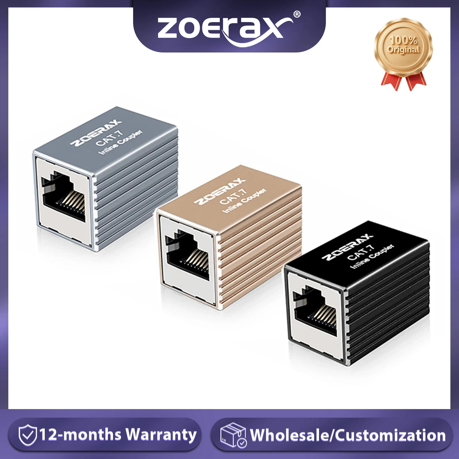 ZoeRax RJ45 10Gbps Ethernet-Koppler-Adapter aus Aluminiumlegierung, Buchse zu Buchse, kompatibel mit Cat5E, Cat6, Cat7 Netzwerkverlängerung
