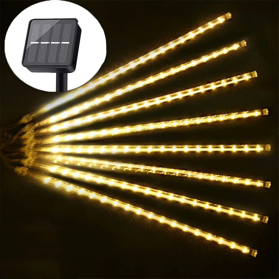 thumbnail image 1 of Thrisdar - Luz navideña con energía solar para exteriores, lluvia de meteoritos, 8 tubos, cadena de luces con carámbanos para árbol de Navidad, 1 of 5