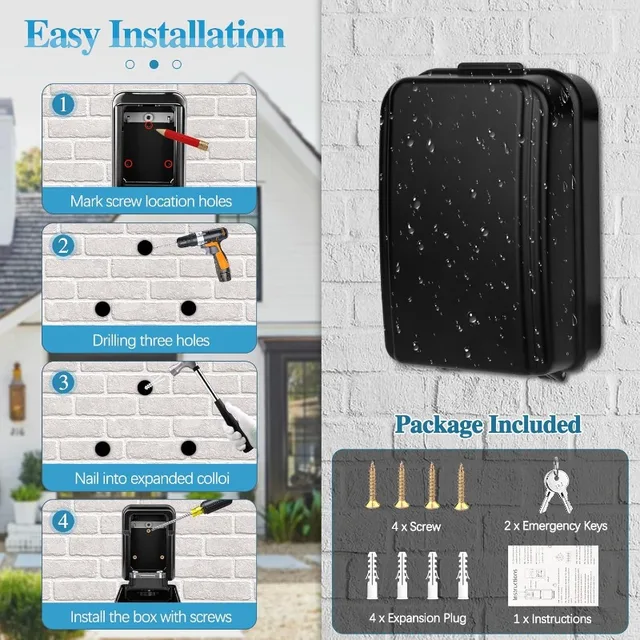 Anti-theft Wall Mounted Weatherproof Key Safe with Two Emergency Key Lock Boxes for Home, Apartment, Spare Room Key Storage 3