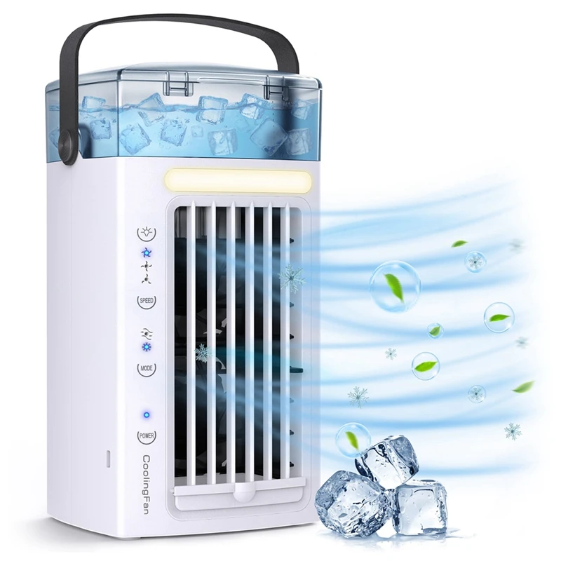 

1 PCS 3 In 1 Desk Air Cooler And Humidifier Portable Air Conditioner Fan With 3 Fan Speeds And 7 Colors LED Light For Bedroom