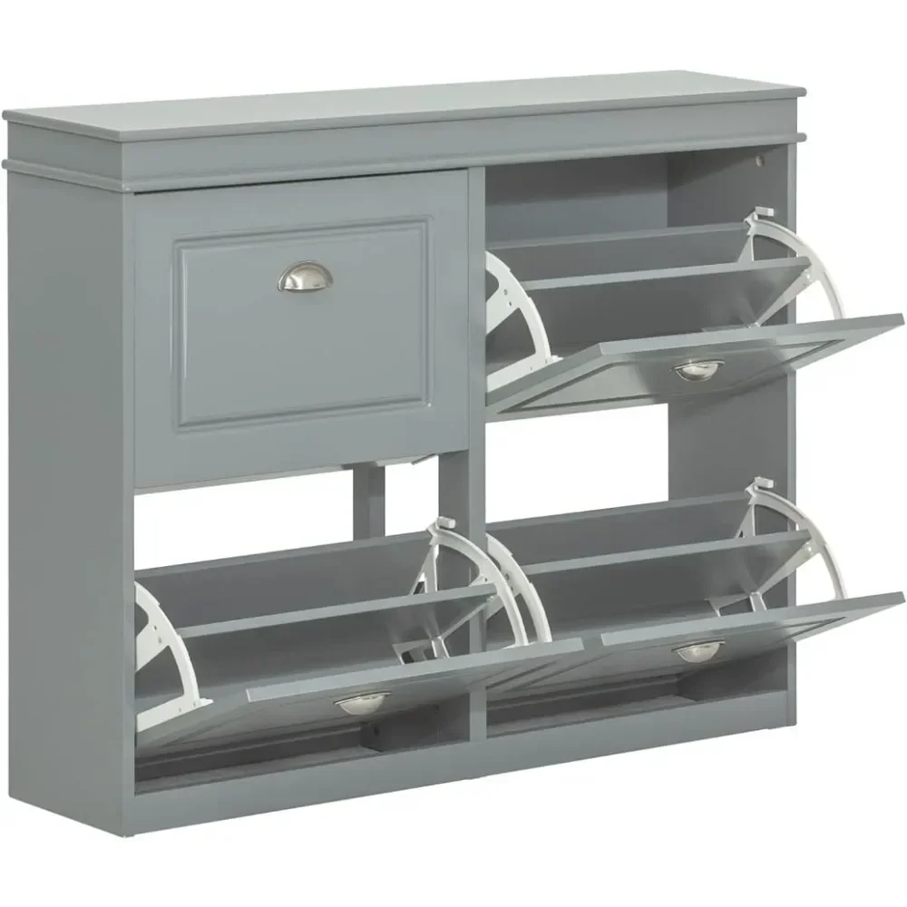 

Grey Shoe Cabinet With 4 Flip Drawers Shoes Organizer Freestanding Shoe Rack Freight free
