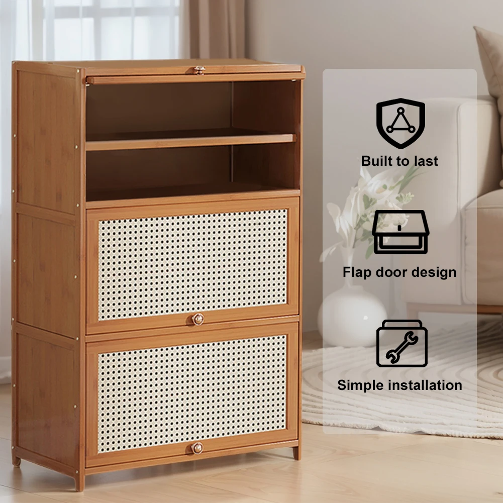 Shoe Storage Cabinet 7-Tier Bamboo Shoe Cabinet with 2 Flip Drawers & Door Freestanding Shoe Organizer Rack for Home Living Room