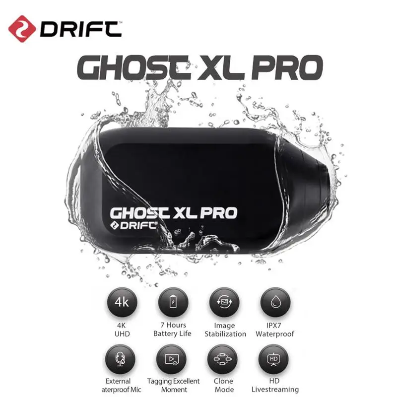 Drift Ghost XL Pro 스포츠 액션 비디오 카메라, 4K + HD, 3000mAh IPX7 방수 와이파이 헬멧 카메라, 오토바이 자전거 헤드 캠