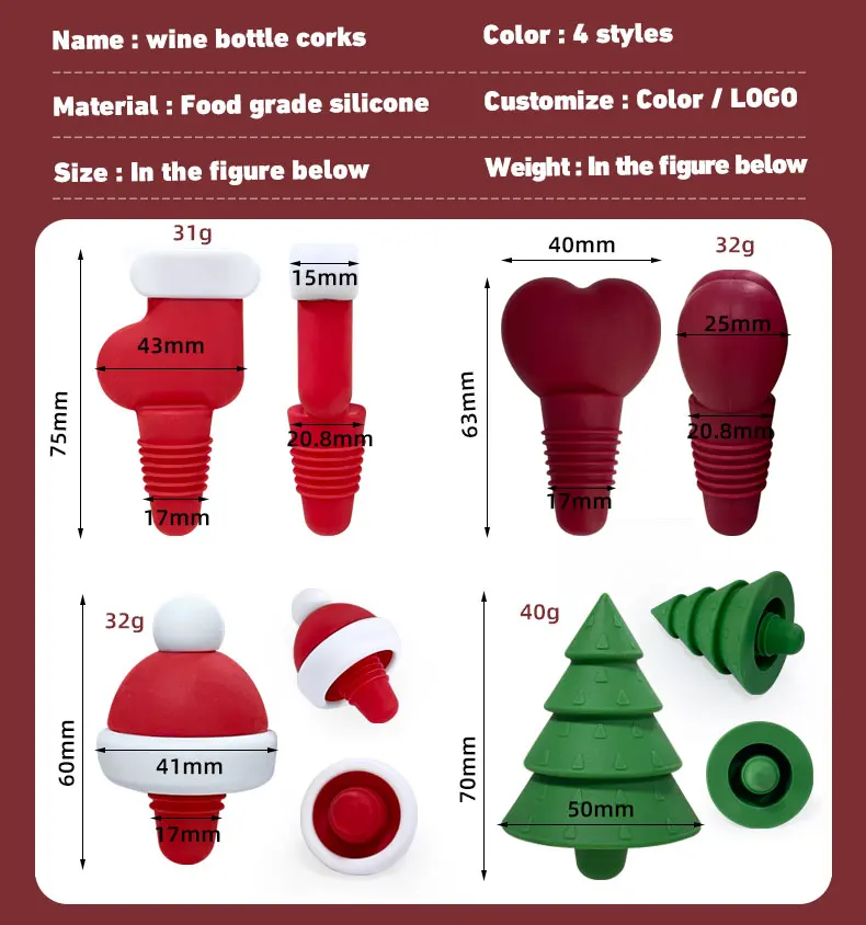 Christmas Silicone Wine Bottle Stopper Set 3