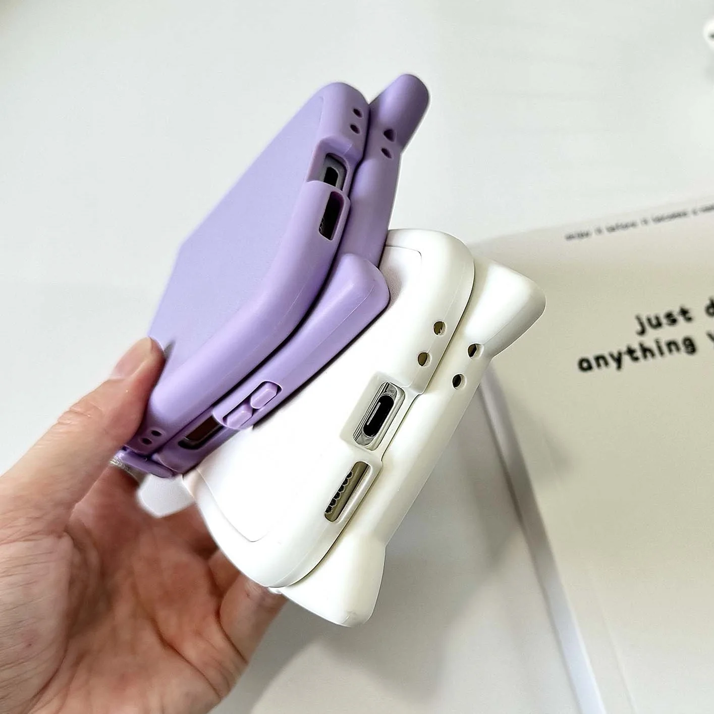 Lovely Cat Ear Cover Luxury Leather Case - Cute Pure Color Phone Case Bumper