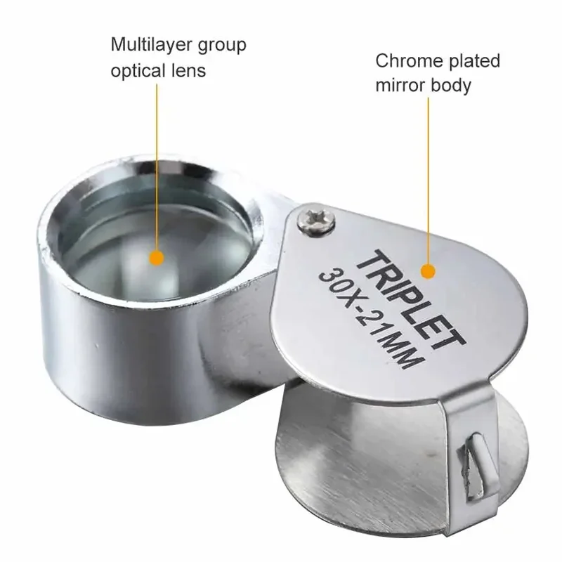 Jewelry magnifying glass 10-30X Pocket Loupe Magnifier Jewelry Magnifying Glass Foldable Diamond Lupa Triplet Jewelers Eye Glass Tool Reading Magnifier
