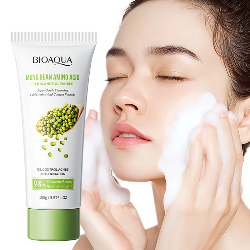 

BIOAQUA Mung Bean Facial Cleanser Face Cleansing Moisturizing Oil Control Face Wash Foam Facial Cleanser Skin Care Products
