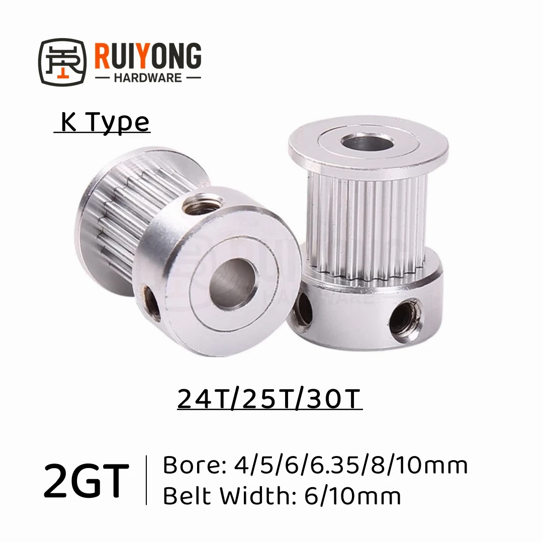 2GT Timing Pulley 24T/25T/30Teeth K Type Bore 4/5/6/6.35/8/10mm Belt Width 6/10mm CNC 3D printed parts