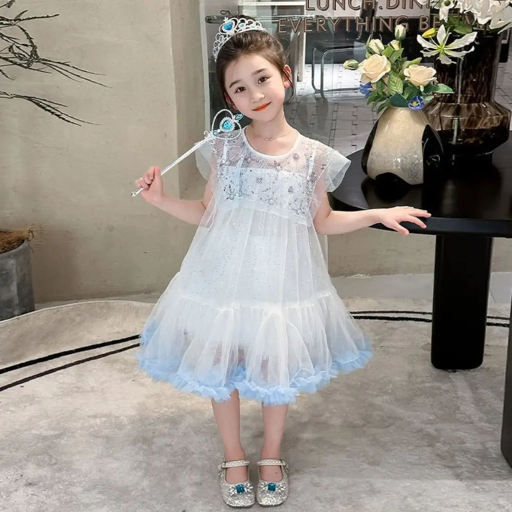 Fashion Sequin Girls Princess Dress Teens Party Summer Dress Sweet Loose Children Mesh Dress Summer