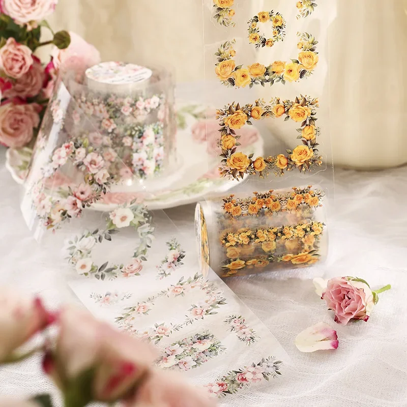 1Roll 2M PET Film Flower Painting Romantic Vintage Plant Handbook Collage European Scrapbook 60mm*2m Tape Roll Adhesive 4