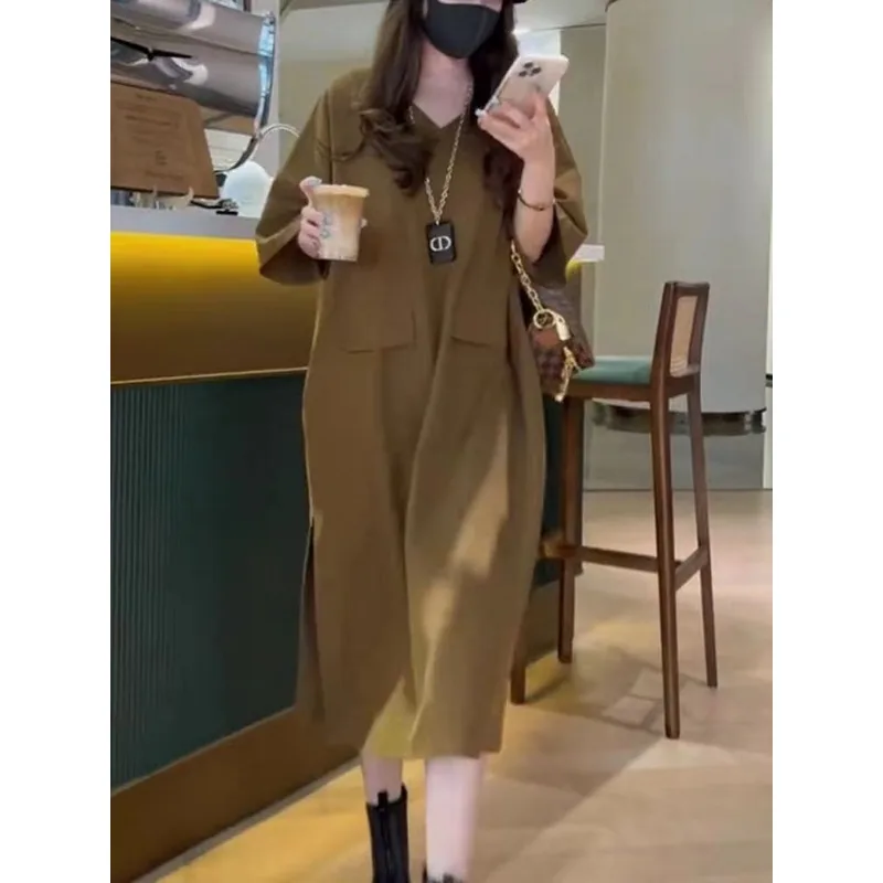 Sense of Advanced Dresses Plus-size Women Dress Relaxed Temperament Big Skinny Dress with Belly Cover Maternity Dress Nightgownn